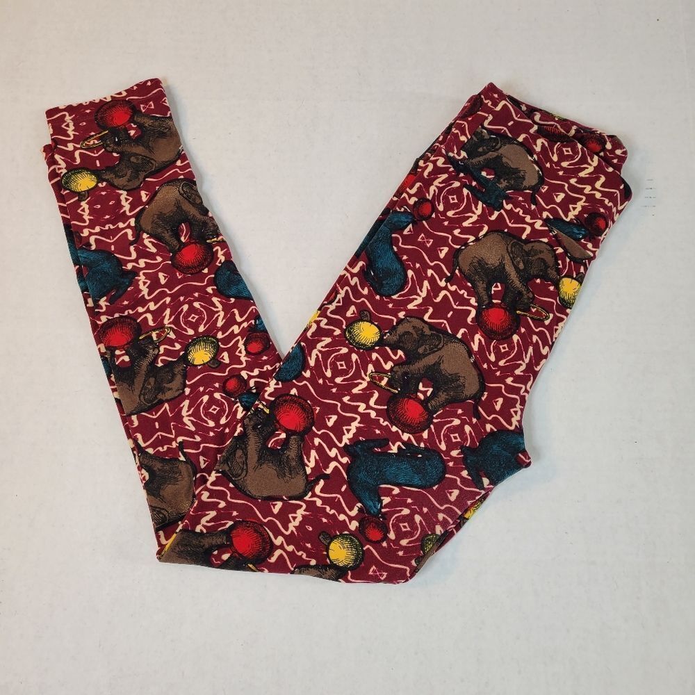 Lularoe Burgundy Circus‎ Elephants Leggings